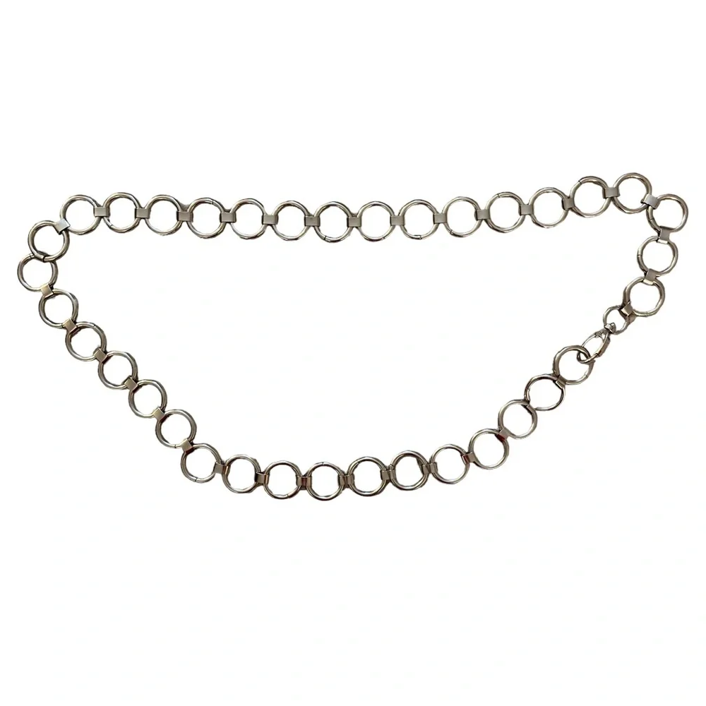 Silver-Tone Metal Circle Link Chain Belt Large 39” Length Swivel Lobster Clasp